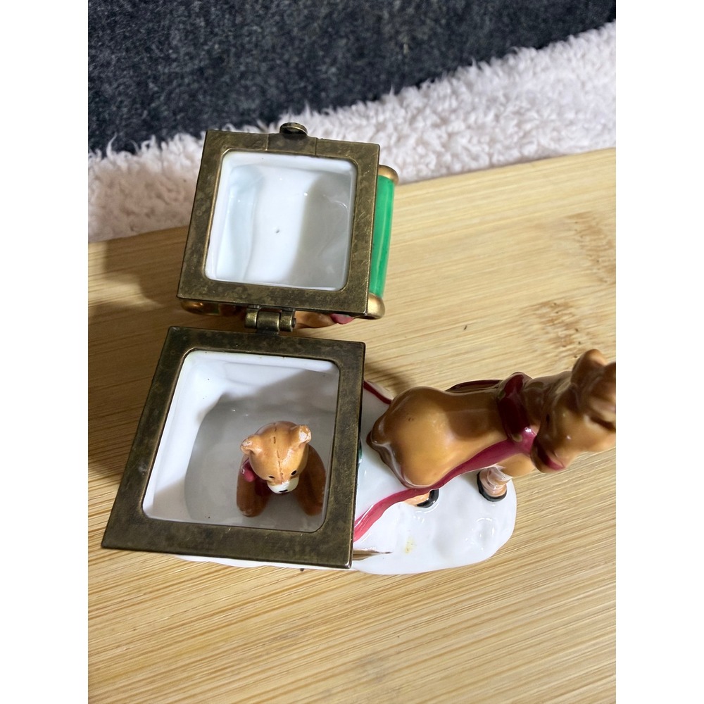 Midwest of Cannon Falls Santa Sleigh Reindeer Porcelain Hinged Trinket Box Bear - Picture 3 of 9